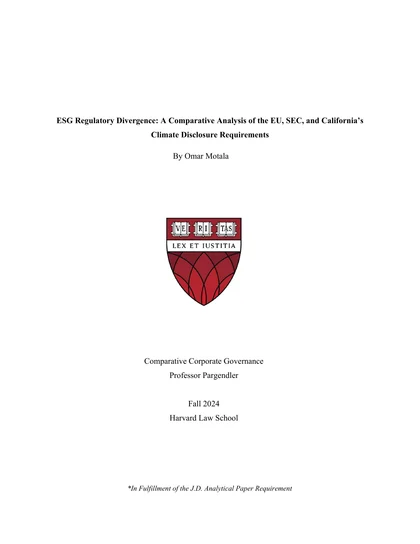 ESG Regulatory Divergence: EU, SEC, and California Climate Disclosure cover page