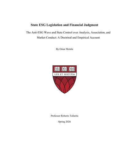 State ESG Legislation and Financial Judgment cover page